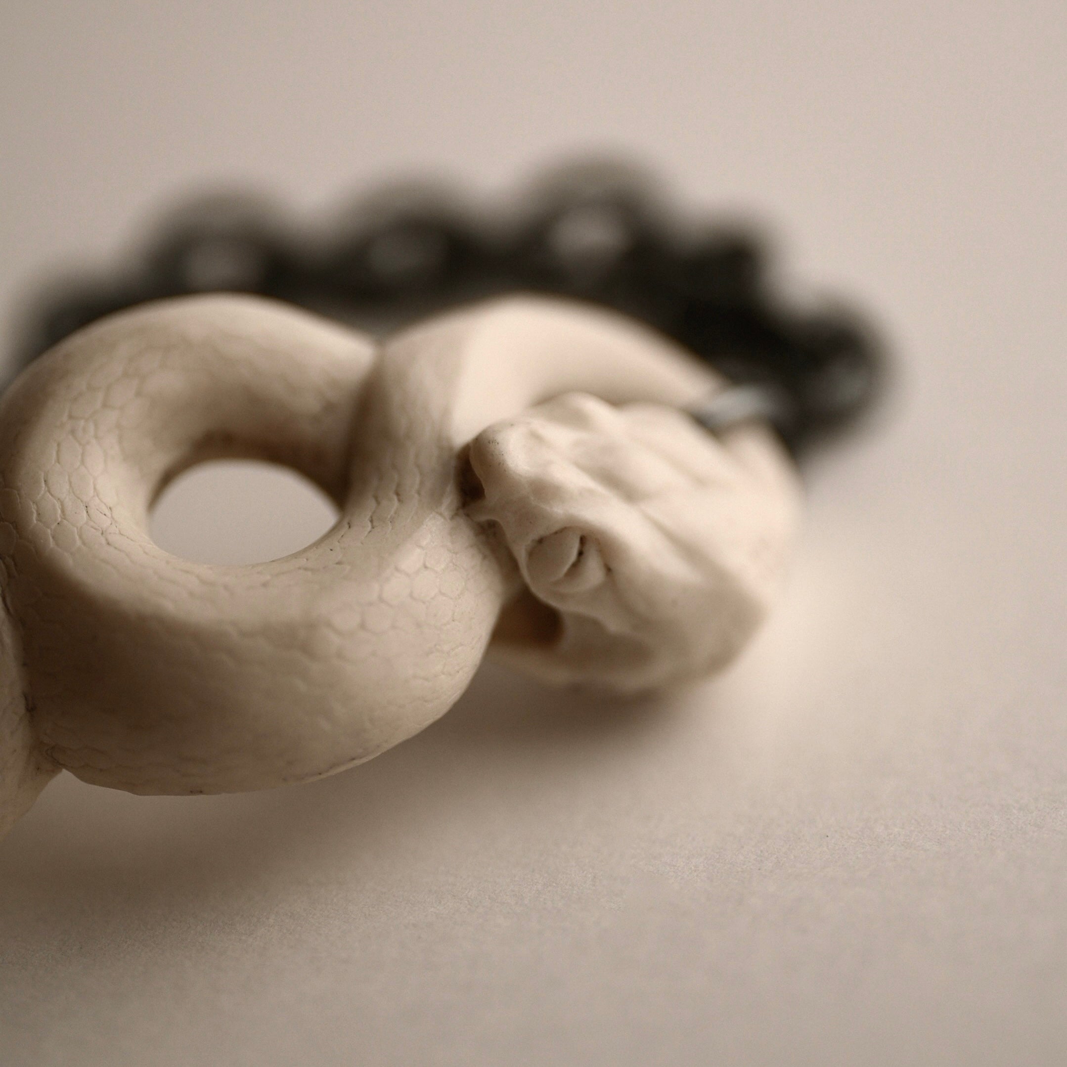 White Snake bracelet - close up on a snake's head