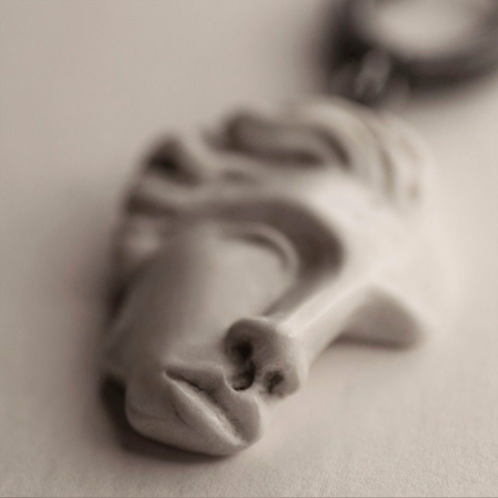 Ariadne earring - close-up of marble sculptured princess face detail, Greek mythology handcrafted jewelry