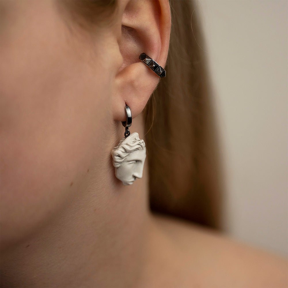 Ariadne earring styled with Pyramids ear cuff by Macabre Gadgets on female model