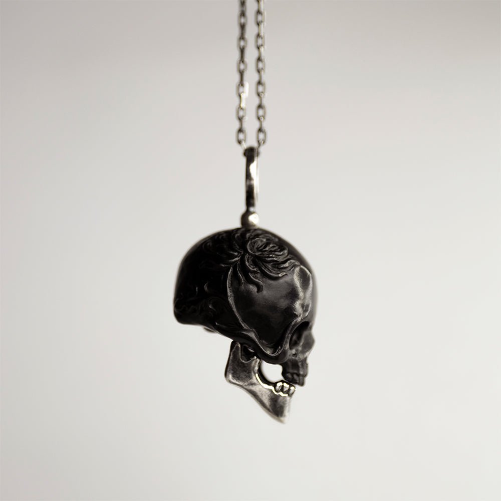 BLACK CHRYSANTHEMUM SKULL PENDANT - Macabre Gadgets Store