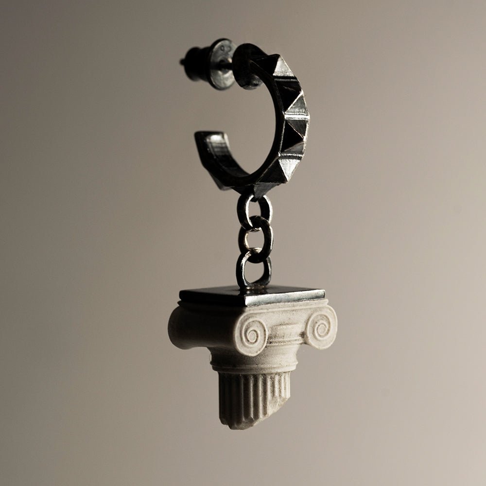 Ionic earring - shaped like a fallen off ionic column capital  earring this earring crafted in bonded white marble and oxidised sterling silver, creating an antique marble statue effect.