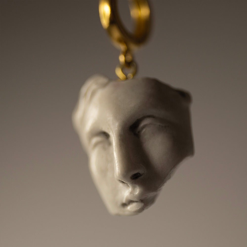 Helen earring - fragment of Helen of Troy sculpted face on gold plated huggie clasp
