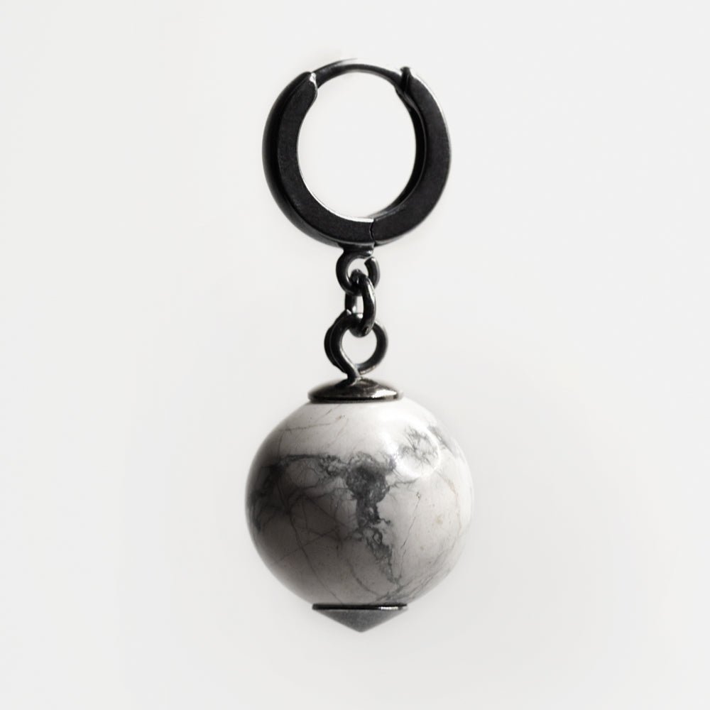 Marble Sphere earring  by Macabre Gadgets - sterling silver variant placed against white background 
