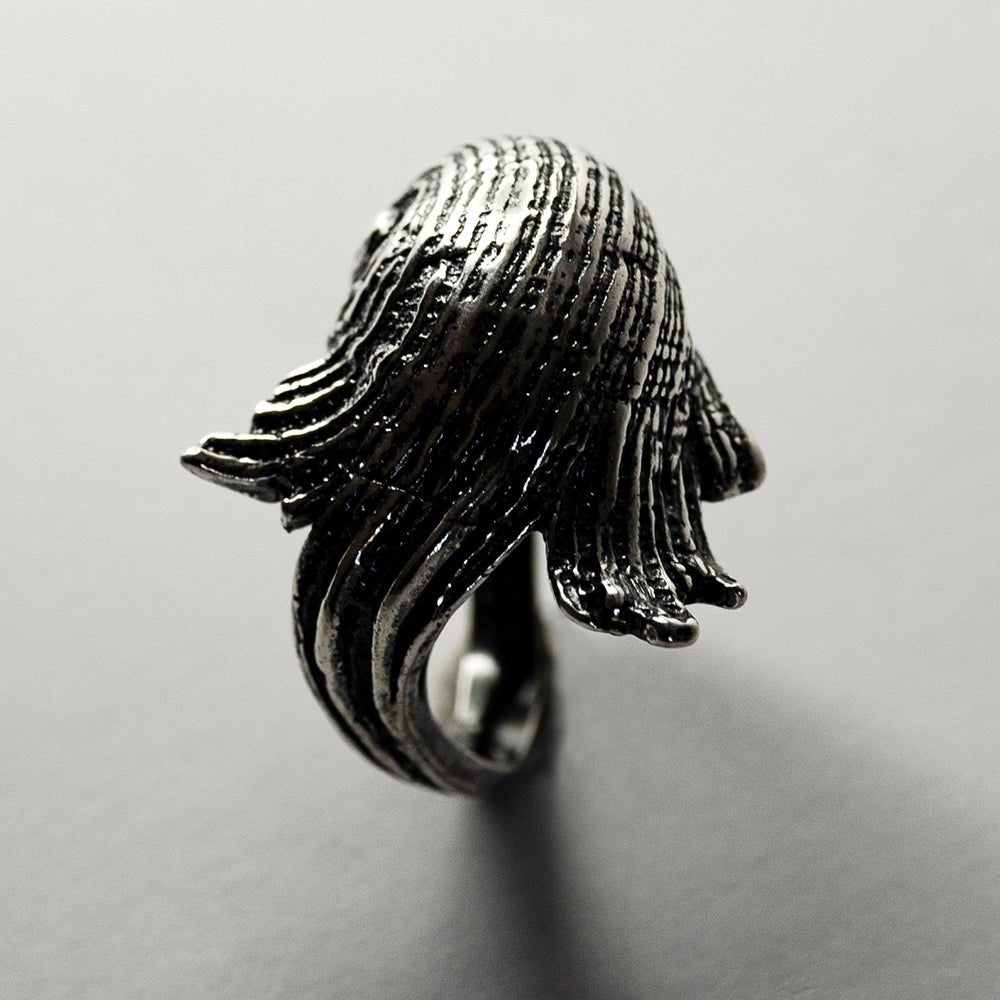 Silver Seashell ring on neutral background - mermaid inspired jewelry photography 