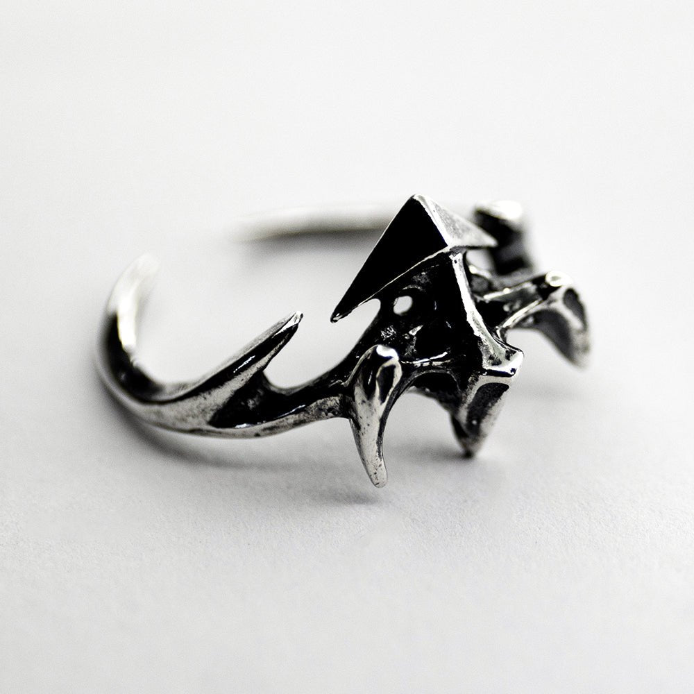 Vertebra ring  - semi side view of sterling silver gothic ring