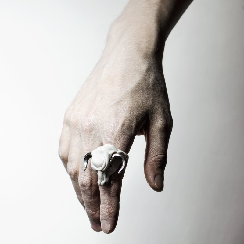 WHITE MINOTAUR RING - final sale - Macabre Gadgets Store