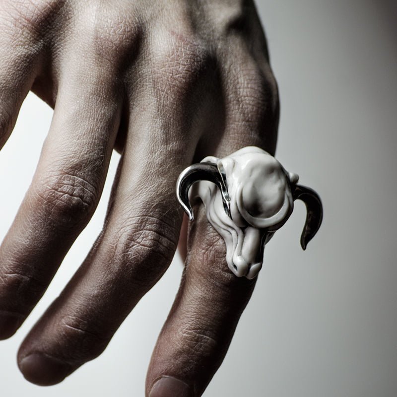 WHITE MINOTAUR RING - final sale - Macabre Gadgets Store